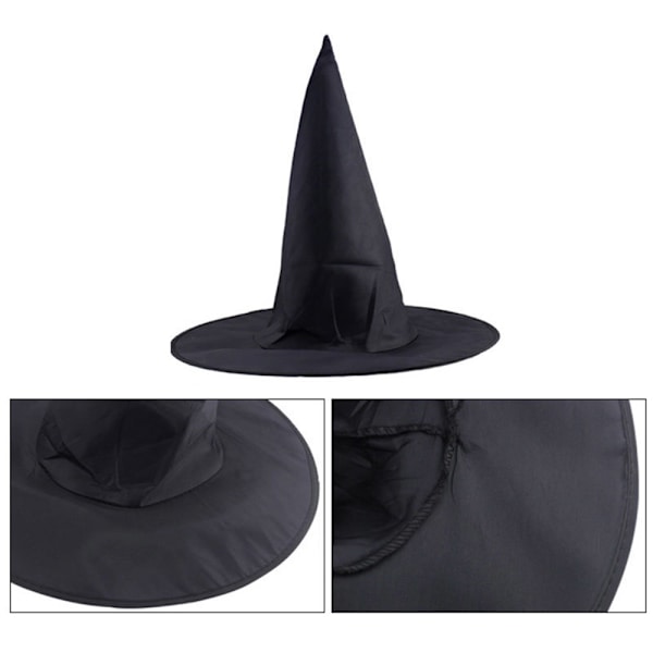 Svart Oxfordtyg Spetsig Hatt Cosplay Rekvisita för Harry Potter Magic Hat, Halloween Häxhatt, Trollkarlhatt - Svart