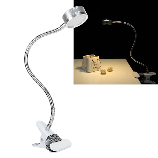 Justerbar 360° Svanhalsklämma med USB, Varm & Kalla Färgtemperatur - Silver