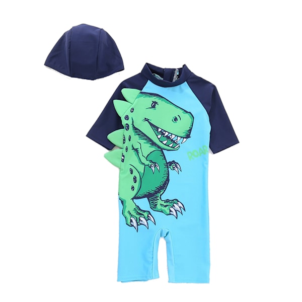 Badkläder för barn i ett stycke Baddräkt Kortärmad Pojkar Rompers Badkläder Printed Anti-UV- cap Sky Blue 130