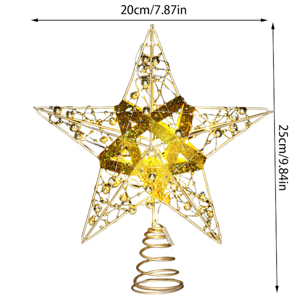 20 cm Lysende Femspissstjerne Hengelampe til Juletre - Gull Fantasy Perlelampe Dekorasjon