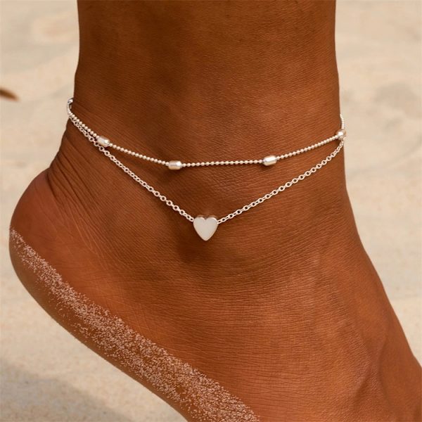 2 stk "" Fotsmykker Anklet Anklet Ankelkjede - Hjerte SILVER