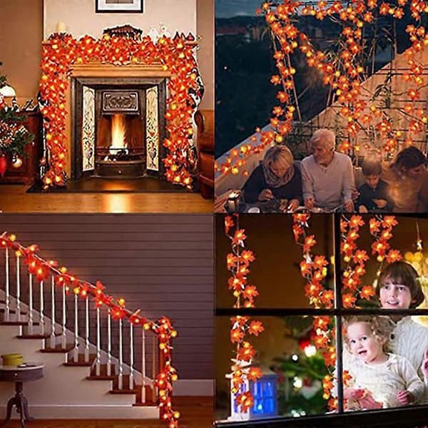 Thanksgiving Lights Fall Maple Leaves String Lights Thanksgiving Decorations Autumn Garland Home Indoor Decor Lights Style E
