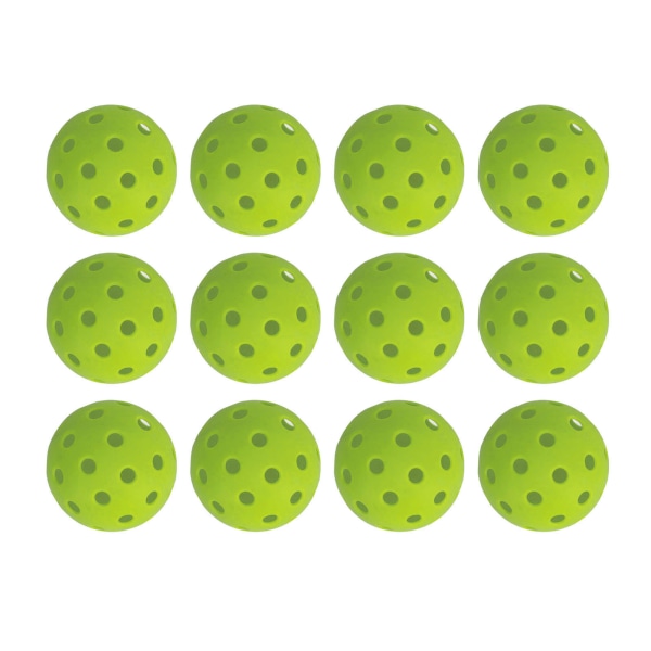 12 st 74 mm 40 hål pickleballs PE plast hög elasticitet pickleball utomhus hål bollar grön