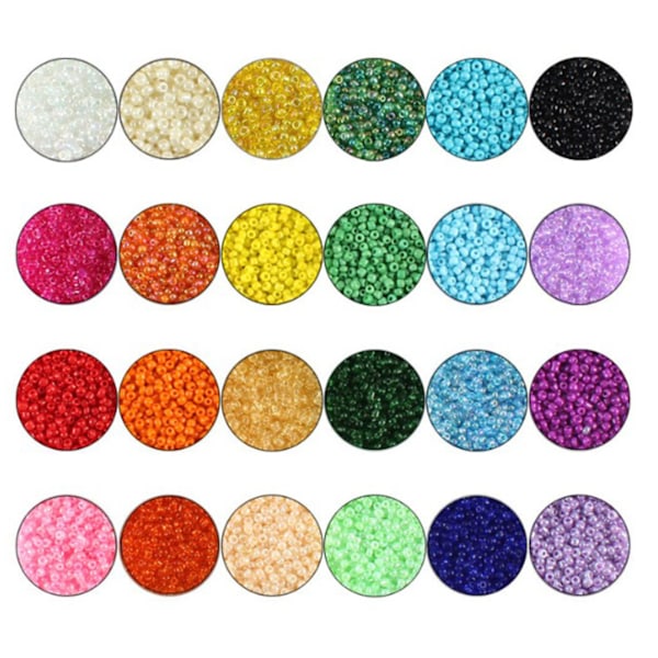 3mm Glaspärlor Set med Sax, Karbinhake, Stretchtråd - DIY Hantverkskit för Smyckestillverkning med 24 Fack