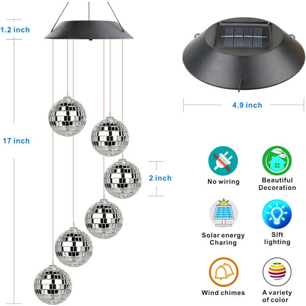 Solar Wind Chime Mobil hængende LED-lys Farveskiftende Wind Chime Fødselsdagsgave til mor Mor L