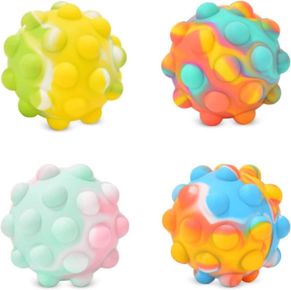 4 stk. Pop-Up Sensoriske Bolde til Børn - 3D Push Bubble Fidget Legetøj, Stresslindrende Legetøj til Børn og Voksne, Perfekt Gave til Angst