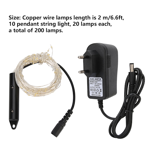2M 200 LED Flexibla Koppartrådsljussträngar för Jul, Festligheter & Heminredning - Varmvit, EU 100-240V