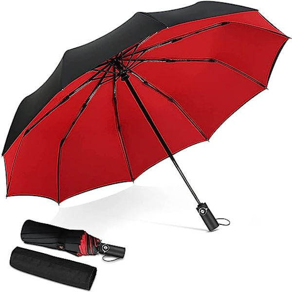 Black and red man woman automatic folding umbrella windproof bus