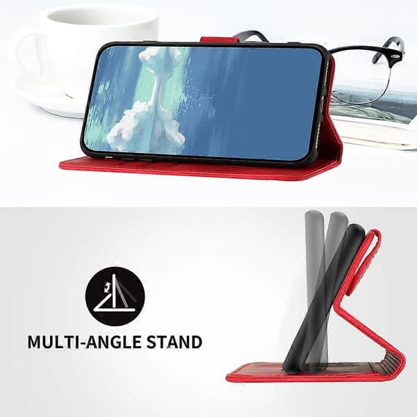 【Ny】 Telefonfodral i läder med linjemönster och hudkänsla Red For Sharp Basio Active 3
