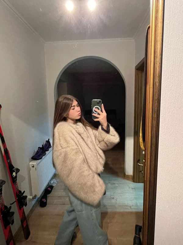 Vinterjakke til kvinder i imiteret pels, langærmet, kort grå Grey XL