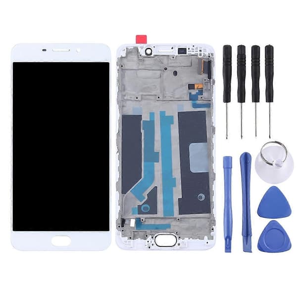 (Ny) Til OPPO R9 LCD-skærm (TFT) + Touch Panel med ramme (hvid) White