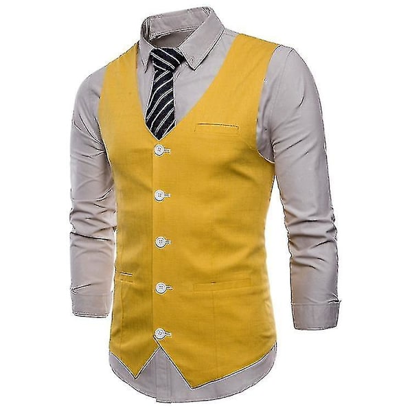 Enknäppt väst för män i enfärgad färg yellow 2XL