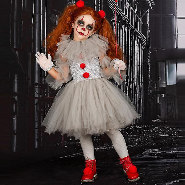 Piger klovn kostume til Pennywise Cosplay sæt Halloween Carnival Party for børn Fancy Dress Up_nn 6-7T