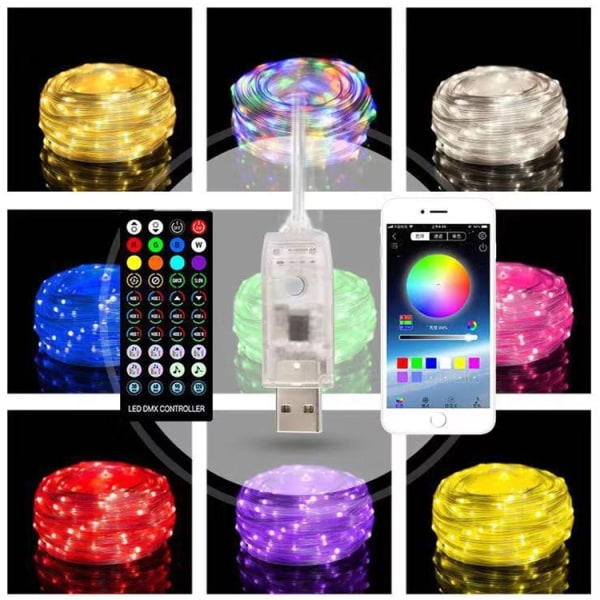 10M LED Bluetooth Fjernbetjening USB Garland Lampe RGB Julelys 10M-100led