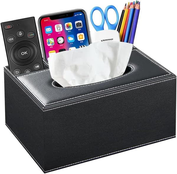 【YD】Rectangular Tissue Box Holder, Compatible with Kleenex Multifunctional Tissue Box Holder with Remote Control Holder, Decorative Nightstand Organizer