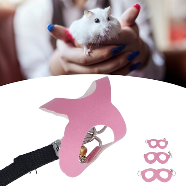 Pink Blød Kunstlæder Hamstersele og Snor Sæt med Klokke for Nem Muse Gåtur