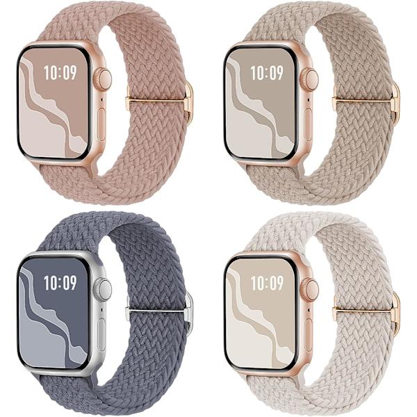 Flätad Stretchy Solo Loop kompatibel för Apple Watch Band 4pcs 3 42/44/45/49mm