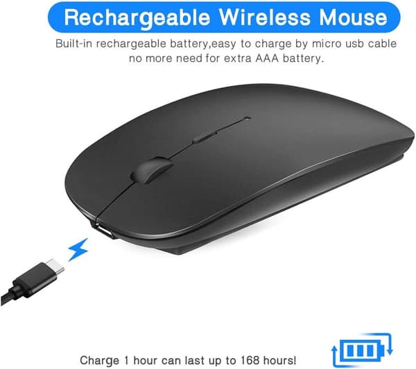 【YD】Rechargeable Bluetooth Mouse for MacBook Pro/MacBook Air/iPad, Wireless Mouse for Laptop/Notebook/PC/Chromebook (Black)