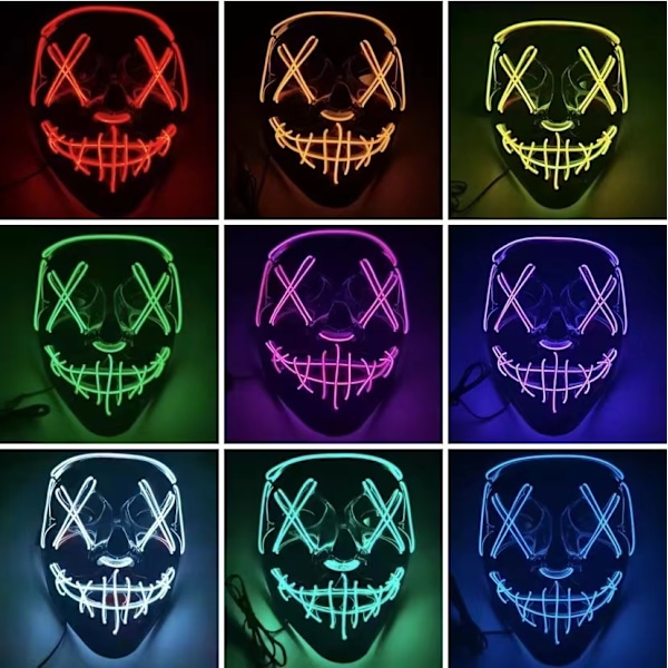 Neon Needlework Glow LED Halloween Purge Maske for Cosplay Festdrakt Ice Blue