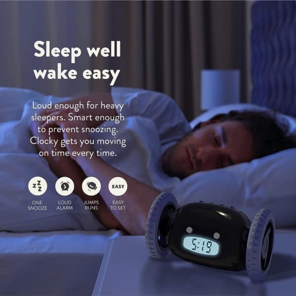 【YD】Rolling Alarm Clock - Extra Loud for Heavy Sleepers (Clockie Robo)