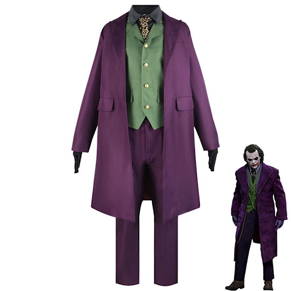 Høykvalitets Heath Ledger Cosplay-kostyme Halloween Herrefilm The Dark Knight Joker-kostyme Lilla jakke komplett sett 2XL