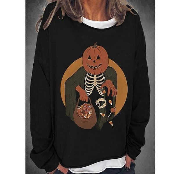 Kvinder Efterår Halloween Sweatshirt Græskar T-shirts Sjove Langærmede Rundhalsede Løse Pullover Top Bluser COLOR 5 M