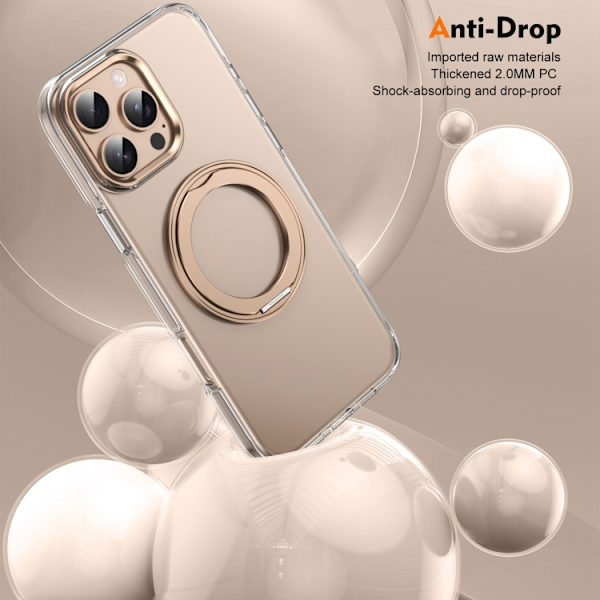 【YD】iPhone 16 Pro Ice-cold Rotating Ring Holder PC MagSafe Case Ökenguld