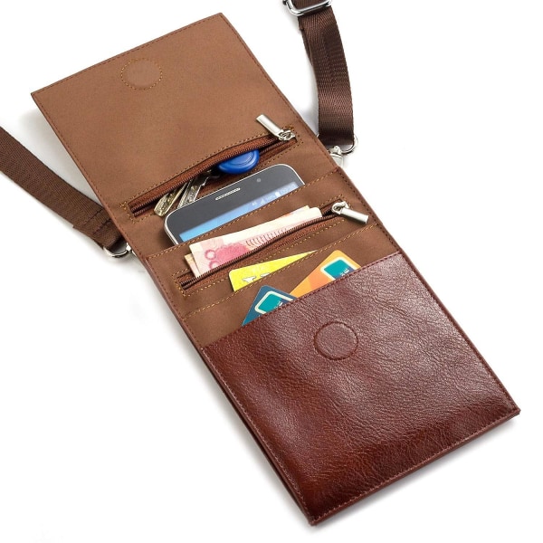 Liten Crossbody-väska för axel smartphone-väska 6,4" brown
