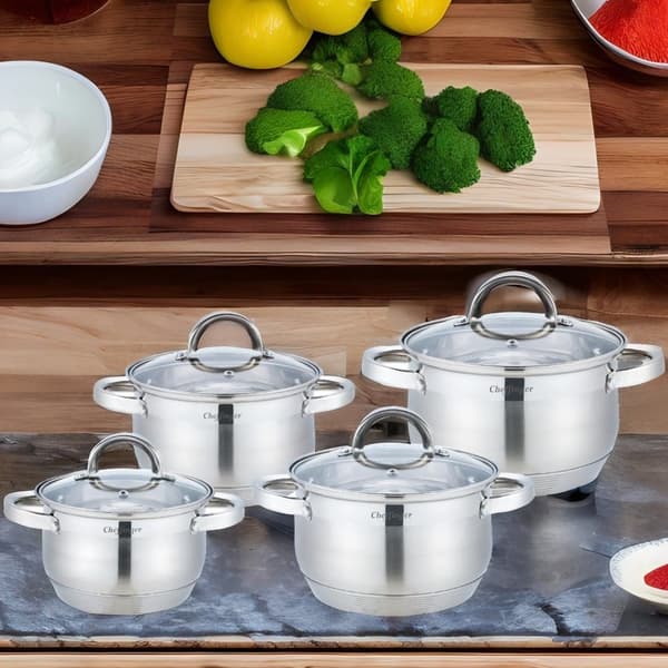 【YD】8-piece Stainless Steel Pot Set Silver Silver