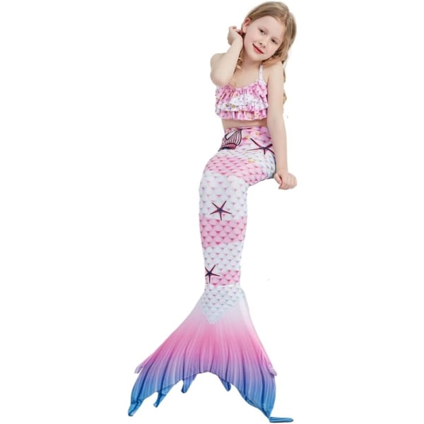 Jenter Mermaid Tail Badedrakt Kostyme Prinsesse Bikini Badedrakt Sett E409 5-6 Years