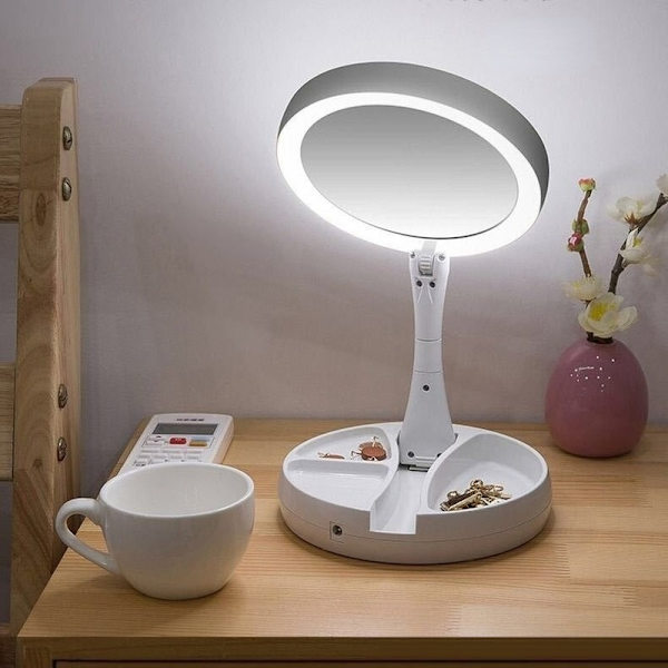 USB Led Mirror Makeup Vit Sminkspegel med Light10X white