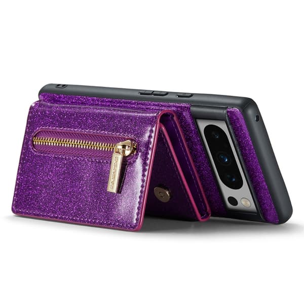 【YD】DG.MING Google Pixel 8 Pro Case Magnetic Wallet Glitter Purple 123