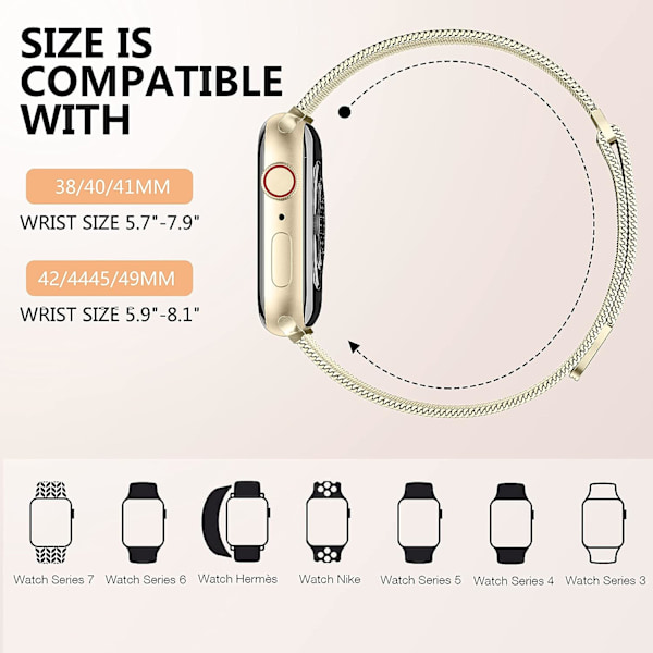 Metallband kompatibelt med Apple Watch -band 40mm 38mm 41mm Champagne Gold 38/40/41mm