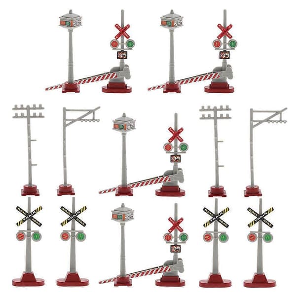 2 sæt trafiklygtemodel: Præcisionsmodel togstation sandbords tilbehør - Trafiksignaler skilte og lys jernbaneoverskæring legetøj 10.50X3.50X1.50CM