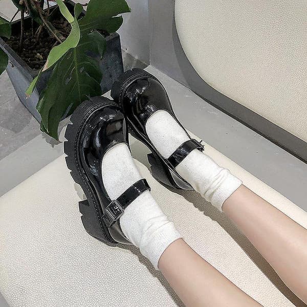 Lak Mary Jane Sko sort og sok black and sock 38 /