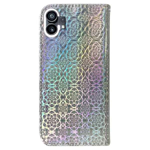 För Nothing Phone 1 Färgglatt magnetiskt spänne läderfodral Silver