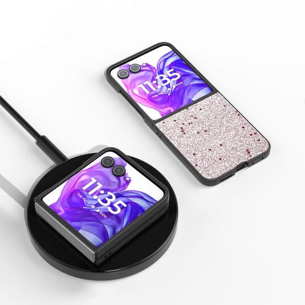 (Nytt) Glitter Full Coverage PU + PC Telefondeksel til Motorola Razr 50 Ultra Pink