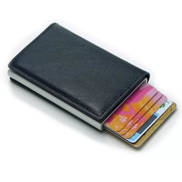 RFID-sikker læderjakke kortholder skubber 8 kort frem black
