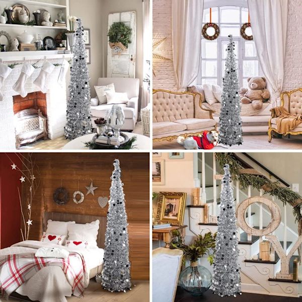 5 Ft julgran Silver glitter hopfällbar