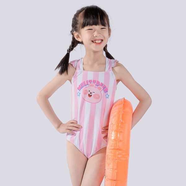 Flickor One Piece Cartoon Quick Dry Baddräkt Striped bunny 130