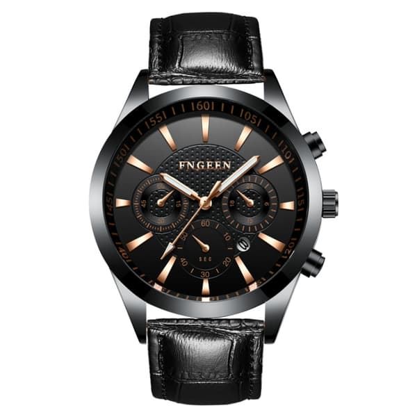 【YD】FNGEEN Armbåndsur Stål Sort/Sort