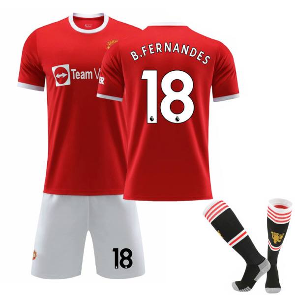 21-22 Manchester United home red No. 18 jersey suitable for adults and children's jerseys + socks 20