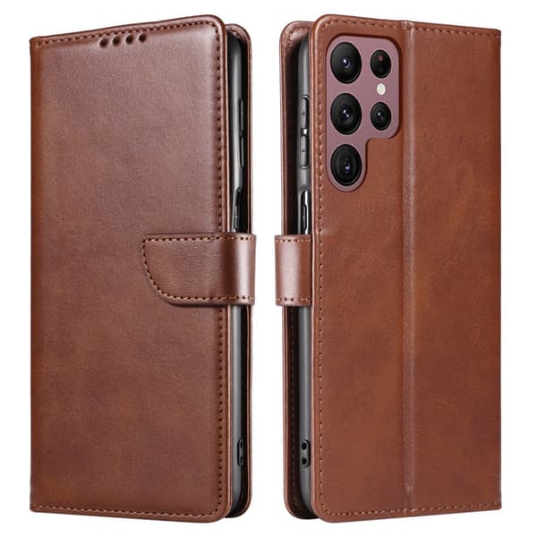 【YD】Galaxy S23 Ultra Deksel Solid Skinn Brun 80