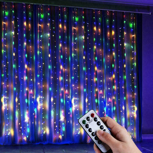 3Mx3M LED Gardin Fairy String Lights Ind/udendørs vinduesindretning color 3*3m 300 lights