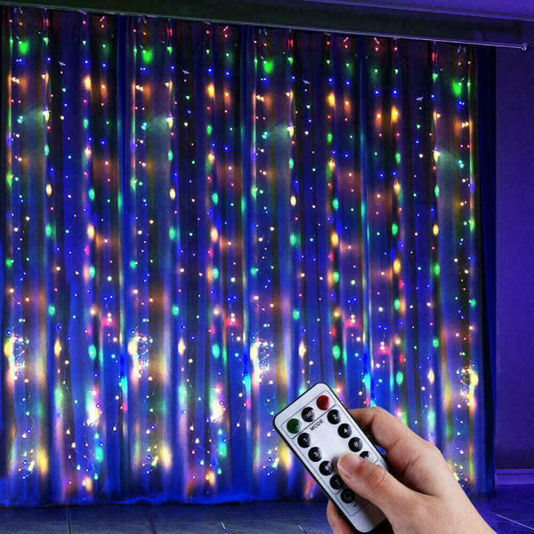 3Mx3M LED-verho Fairy String -valot sisä-/ulkoikkunasisustus color 3*3m 300 lights