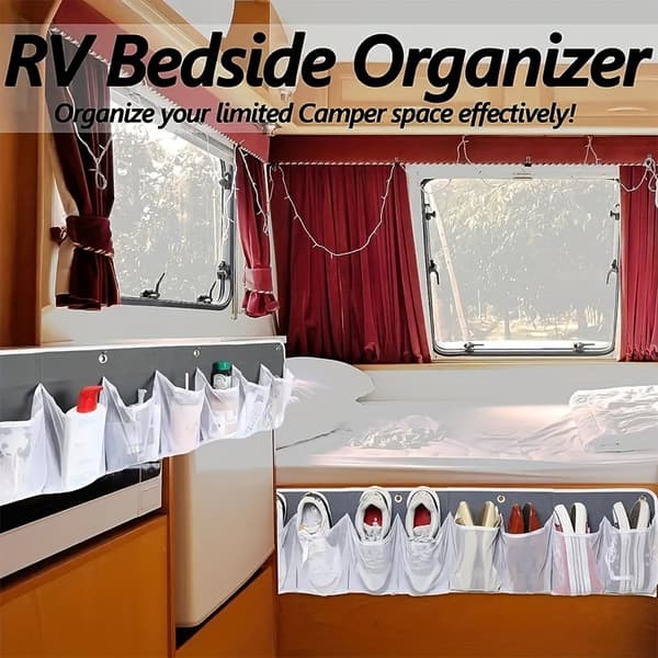 【YD】RV Net Storage Hanging on Hooks by Bed for Item Storage RV Accessories White