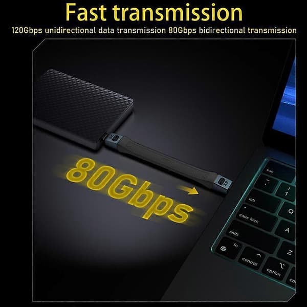 240W 8K 80Gbps USB-C / Type-C til USB-C / Type-C til Thunderbolt 5 Fuld Funktion FPC Kabel Datakabel White