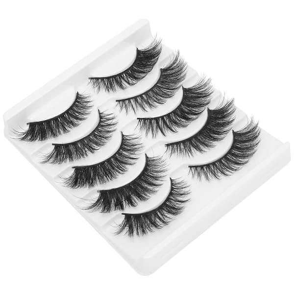 5 par professionella tjocka lockiga lösögonfransar för dejtmakeup, bärbart set med lösögonfransar 015
