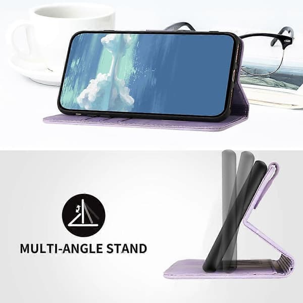 【Ny】 Telefonfodral i läder med linjemönster och hudkänsla Light Purple For Sharp Basio Active 3