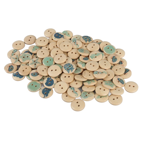 100 stk Assorterte Trykte Treknapper 2 Hull Runde Dekorative Treknapper for Syhåndverk Loggfarge Hav